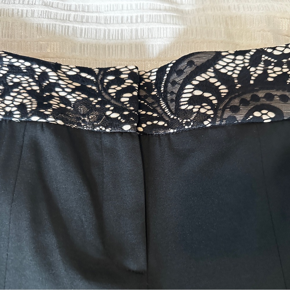 New York and Co Black Wide Leg Pants with Front Open Slits and Lace Waistband